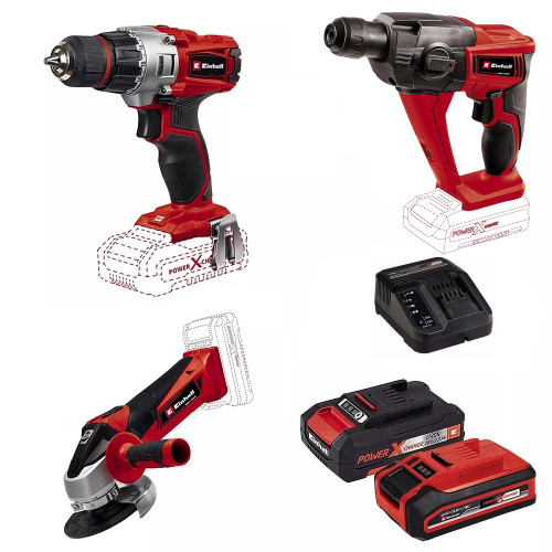 Einhell 3 Piece 18V Builders Power Tool Kit, 1x 1.5Ah Battery, 1x 3.0Ah Battery & Charger image