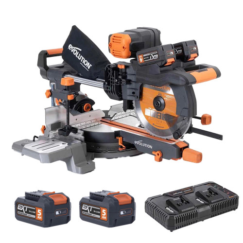 Evolution R255SMS-DB-Li 255mm 36V Brushless Double Bevel Mitre Saw, 2x 5.0Ah Batteries & Charger image