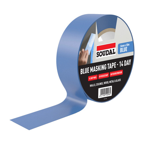 Soudal 14 Day Outdoor Blue Masking Tape - 36mm x 50m image Soudal 14 Day Outdoor Blue Masking Tape - 36mm x 50m image