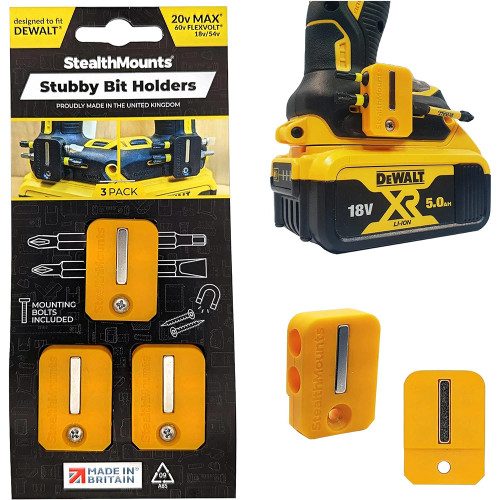 StealthMounts YELLOW Stubby Bit Holder for Dewalt 18V & FLEXVOLT - Pack of 2 image