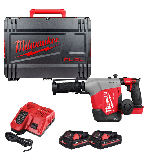 Milwaukee M18 FHAFOH16-302X 18V FUEL Brushless 16mm SDS+ Drill with Built In Dust Extraction, 2x 3.0Ah HighOutput Batteries, Charger & Case image