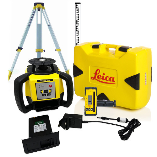 Leica Rugby 640 Self-Levelling & Slope (Dual Axis) Red Rotating Laser (600m) Li-ion, Tripod & Staff & Rod Eye 140 image