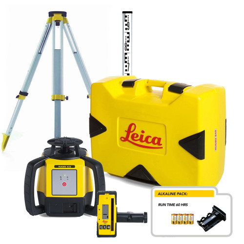 Leica Rugby 610 Self-Levelling Red Rotating Laser (500m) Alkaline with Tripod, Staff & Rod Eye 140 image
