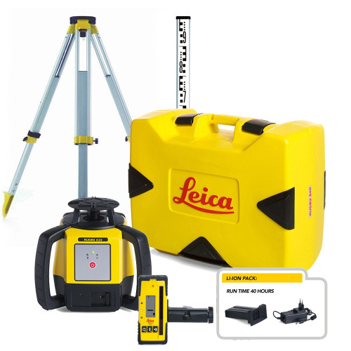 Leica Rugby 610 Self-Levelling Red Rotating Laser (500m) Li-Ion with Tripod, Staff & Rod Eye 140 image