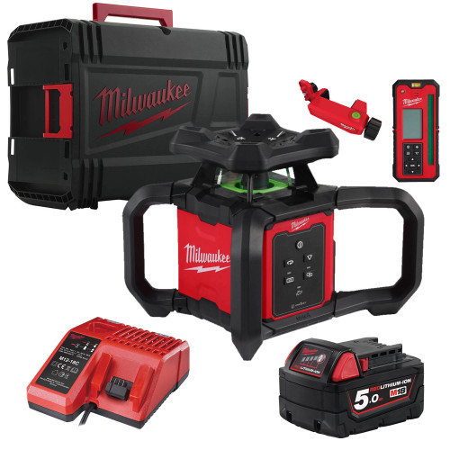 Milwaukee M18 RLOHVG300-501C 300 M Green Horizontal/Vertical Rotary Laser with One-Key, RD300G Detector, 1x 5.0Ah Battery, 1x M12-18C Charger & Case image