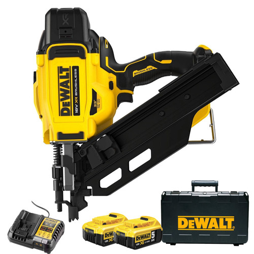 Dewalt DCN930P2 18V XR Brushless Angled First Fix Nail Gun, 2x 5.0Ah Batteries, Charger & Case image