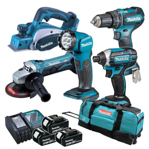 Makita 5 Piece 18V LXT Contractors Kit, 3x 5.0Ah Batteries, Charger & Rolling Tool Bag image Makita 5 Piece 18V LXT Contractors Kit, 3x 5.0Ah Batteries, Charger & Rolling Tool Bag image