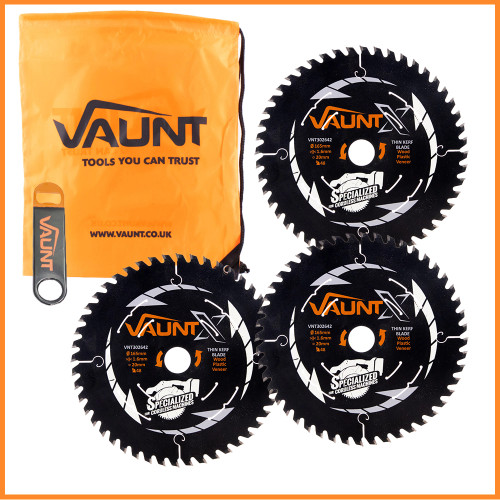 Vaunt X 165mm x 20mm 48T TCT Circular Thin Kerf Saw Blade  - Pack of 3 with Bottle Opener & Drawstring Bag image