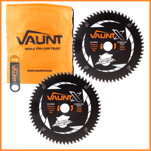 Vaunt X 160mm x 20mm 60T TCT Circular Plunge Saw Blade - Pack of 2 with Bottle Opener & Drawstring Bag image