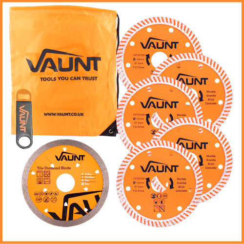 Vaunt 6 Piece General Purpose & Tile Diamond Blade Pack, Bottle Opener & Drawstring Bag image