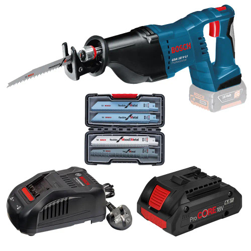 Bosch GSA 18V-LI 18V Reciprocating Saw, 20 Piece Blade Set, 4.0Ah ProCore Battery, Charger & Case image