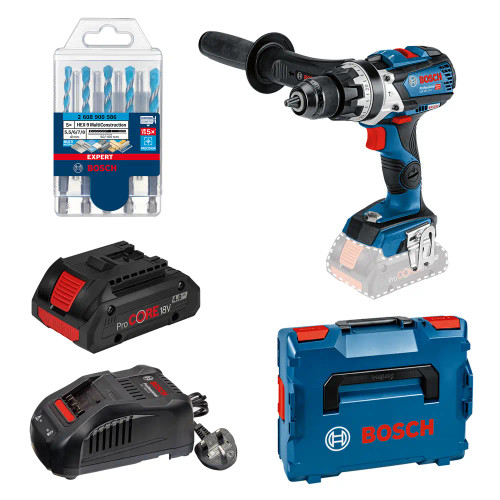 Bosch GSB 18V-110 C 18V Brushless Combi Drill, 5 Pc Drill Bit Set, 1x 4.0Ah Battery, Charger & Case image