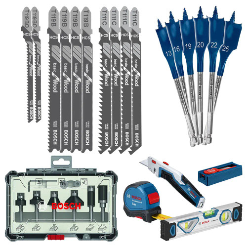 Bosch 22 Piece Wood Working Accessories Set & Hand Tool Kit image