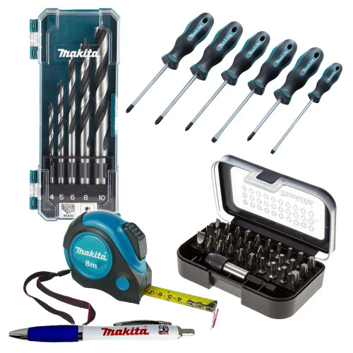Makita Screwdriver Bits, Drill Bits, Screwdrivers, Tape Measure & Pen Set image