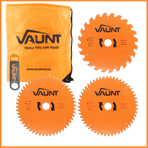 Vaunt 165 x 20mm Circular Saw Blade Set of 3 with Bottle Opener & Drawstring Bag image
