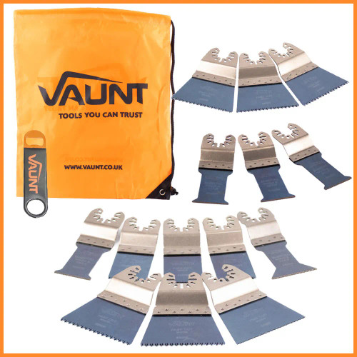 Vaunt 14 Piece Premium Assorted, Bi-Metal & Japanese Tooth Multi Tool Blade Pack with Bottle Opener & Drawstring Bag image