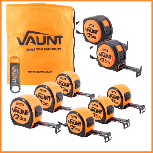 Vaunt 8 Piece Premium Metric Tape Measures Set, Bottle Opener & Drawstring Bag image