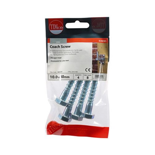 Timco 10 x 80mm Coach Screw - Pack of 4 image