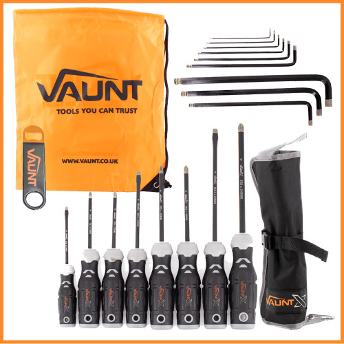 Vaunt X 17 Piece Diamond Tipped Screwdriver & Metric Hex Key Set, Bottle Opener & Drawstring Bag image