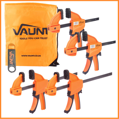 Vaunt 4 Piece Heavy Duty Quick-Grip Clamp Set (150mm & 300mm), Bottle Opener & Drawstring Bad image
