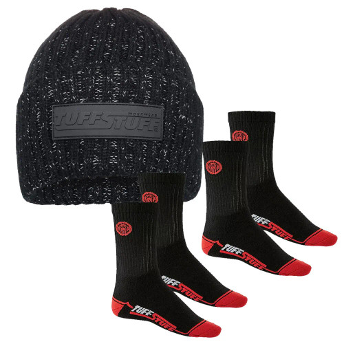 TuffStuff Logo Knit Beanie & 2x Extreme Work Socks (Size 6-11) image