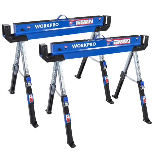 WORKPRO WP289019 Heavy Duty Adjustable Folding Saw Horses - Pack of 2 image