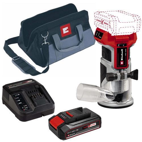 Einhell TP-ET 18 Li BL 18V Brushless 1/4'' Palm Router, 1x 2.5Ah Battery, Charger & Tool Bag image