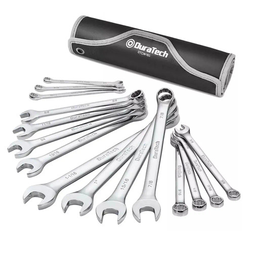 Duratech DTCW15S 15 Piece Imperial Combination Spanner Set with Rolling Pouch image