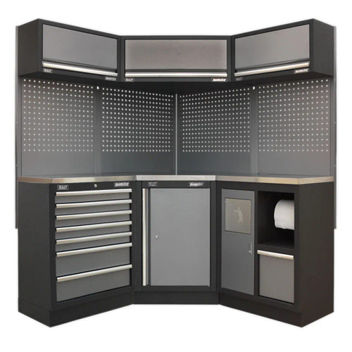 Sealey APMSSTACK08SS Superline PRO Corner Storage System with Stainless Steel Worktop image