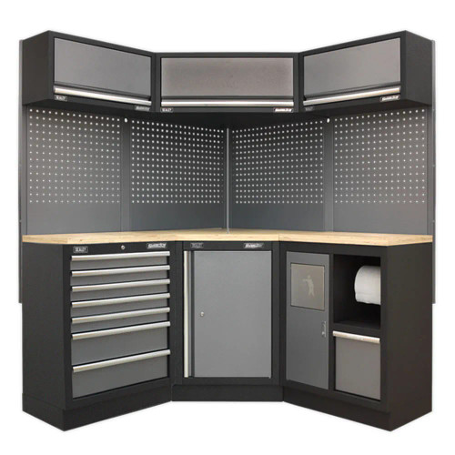 Sealey APMSSTACK08W Superline PRO Corner Storage System with Wood Worktop image