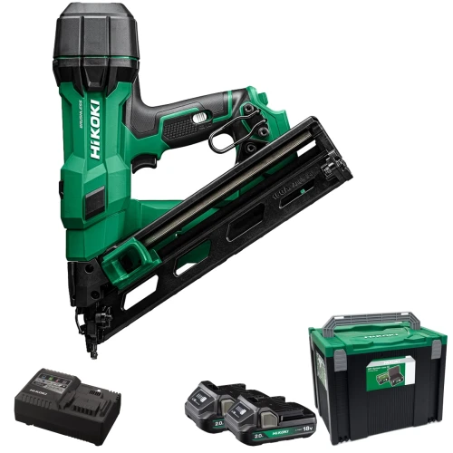 Hikoki NT1865DAAJXZ 18V Brushless 15G Angled Finish Nail Gun, 2x 2.0Ah Batteries, Charger & Case image