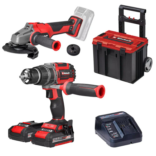 Einhell 18V Brushless 2 Piece Kit, 2x 2.0Ah Batteries, Charger & L Deep Rolling Case image
