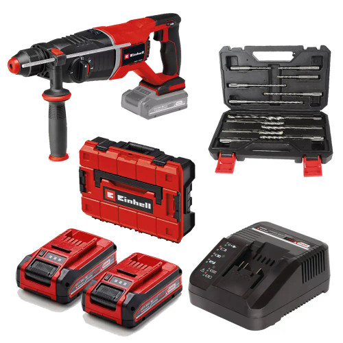 Einhell TP-HD 18/26 D Li BL 18V Brushless SDS+ Drill, 12Piece SDS+ Drill Bit Set 2x 3.0Ah Batteries, Charger & Case image