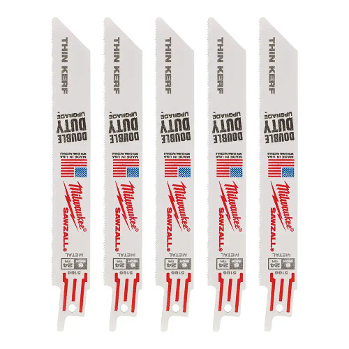 Milwaukee SAWZALL 150mm Thin Kerf Reciprocating Saw Blades for Metal (S922AF) - Pack of 5 image
