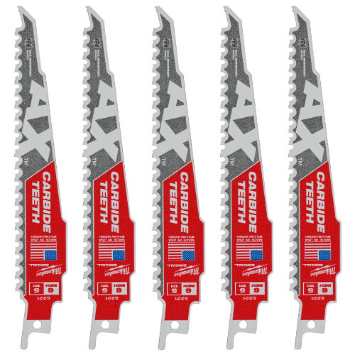 Milwaukee SAWZALL Heavy Duty AX Carbide Teeth Demolition 150mm Reciprocating Saw Blade for Metal (S967XHM) - Pack of 5 image