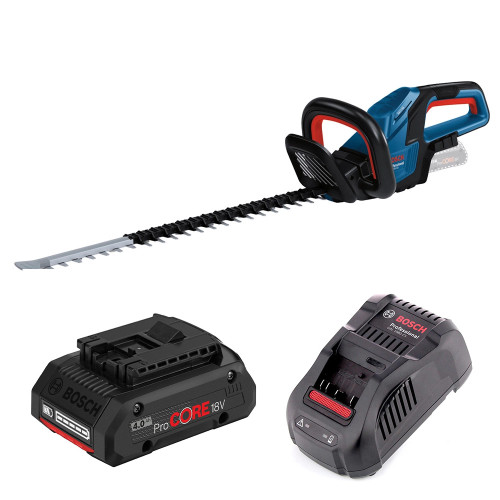 Bosch GHE 18V-60 18V Brushless Hedge Trimmer, 1x 4.0Ah ProCore Battery & GAL 1880 CV Fast Charger image