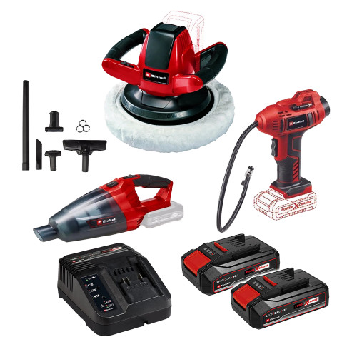 Einhell 3 Piece 18V Car Care Kit, 2x 2.5Ah Batteries & Charger image