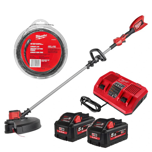 Milwaukee M18 BLLT 18V Brushless Line Trimmer, Trimmer Line, 2x 5.5Ah 18V High Output  Batteries & Charger image