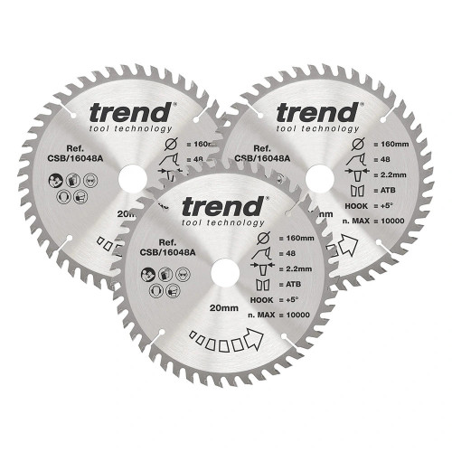 Trend 160mm x 20mm 48T Circular Saw Wood Blades - Pack of 3 image