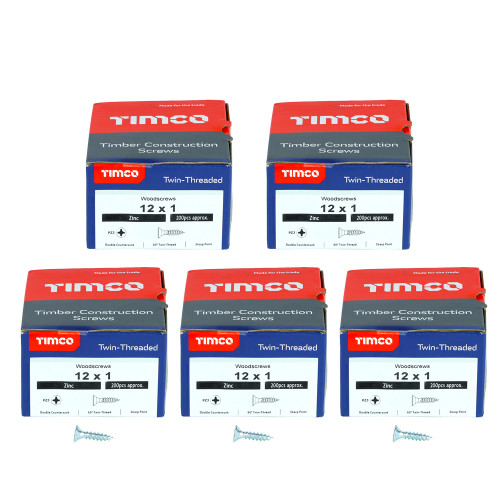 Timco 12 x 1'' Twin Woodscrew Zinc - Pack of 1000 image