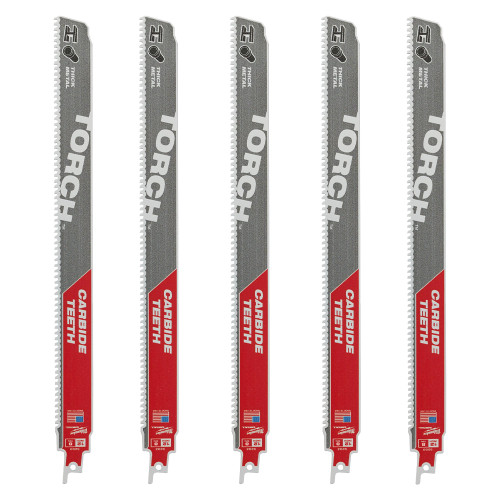Milwaukee 300mm 8TPI SAWZALL Heavy Duty TORCH Carbide Reciprocating Saw Blades for Metal - Pack of 5 image