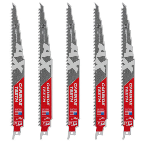 Milwaukee 230mm 5TPI SAWZALL Heavy Duty AX Carbide Teeth Demolition Reciprocating Saw Blades - Pack of 5 image