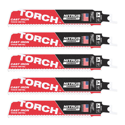 Milwaukee 150mm 8TPI Sawzall Heavy Duty TORCH NITRUS Recip Blades - Pack of 5 image Milwaukee 150mm 8TPI Sawzall Heavy Duty TORCH NITRUS Recip Blades - Pack of 5 image
