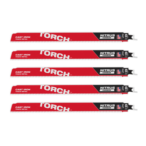 Milwaukee 300mm 8TPI Sawzall Heavy Duty TORCH NITRUS Recip Blades - Pack of 5 image Milwaukee 300mm 8TPI Sawzall Heavy Duty TORCH NITRUS Recip Blades - Pack of 5 image