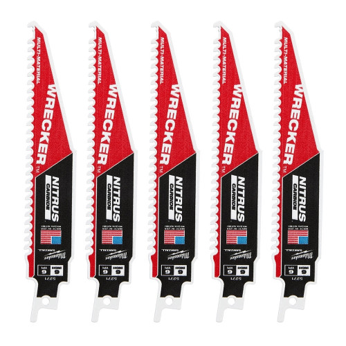 Milwaukee 150mm 6TPI Sawzall Heavy Duty NITRUS Carbide WRECKER Recip Blades - Pack of 5 image
