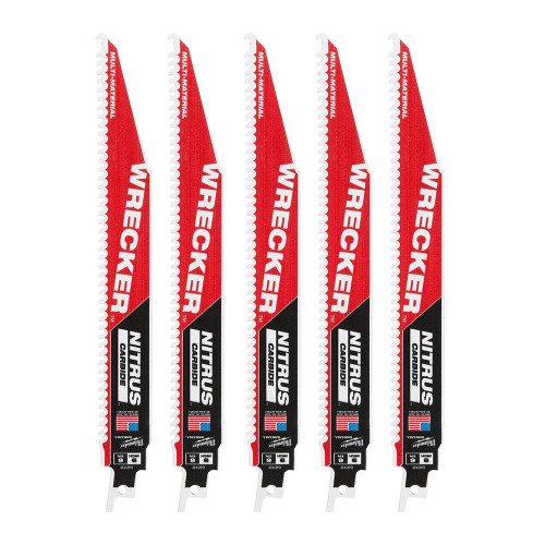 Milwaukee 230mm 6TPI Sawzall Heavy Duty NITRUS Carbide WRECKER Recip Blades - Pack of 5 image