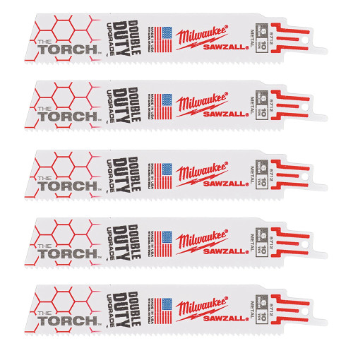 Milwaukee 150mm 10TPI Heavy Duty TORCH Demolition Recip Blades - Pack of 5 image Milwaukee 150mm 10TPI Heavy Duty TORCH Demolition Recip Blades - Pack of 5 image