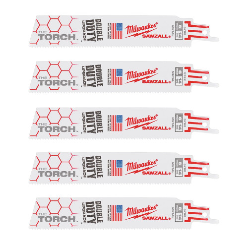 Milwaukee 150mm 14TPI Heavy Duty TORCH Demolition Recip Blades - Pack of 5 image Milwaukee 150mm 14TPI Heavy Duty TORCH Demolition Recip Blades - Pack of 5 image