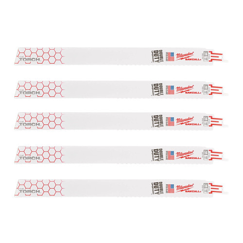 Milwaukee 300mm 18TPI Sawzall Heavy Duty TORCH Demolition Recip Blades - Pack of 5 image Milwaukee 300mm 18TPI Sawzall Heavy Duty TORCH Demolition Recip Blades - Pack of 5 image