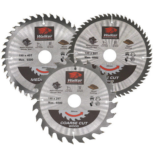 Walker 190mm x 30mm 24T/40T/60T Saw Blade - Pack of 3 image